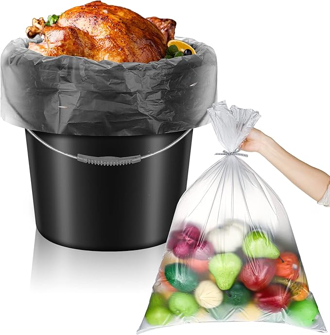 Teling 50 Pack 5 Gallon Bucket Liner Bags Clear Ice Bucket Liners Turkey Brine Disposable Marinating Container Bag for Storage Food, Leak Proof竊?0 x 28 Inches(3 Mil)