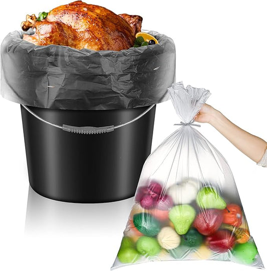 Teling 50 Pack 5 Gallon Bucket Liner Bags Clear Ice Bucket Liners Turkey Brine Disposable Marinating Container Bag for Storage Food, Leak Proof竊?0 x 28 Inches(3 Mil)
