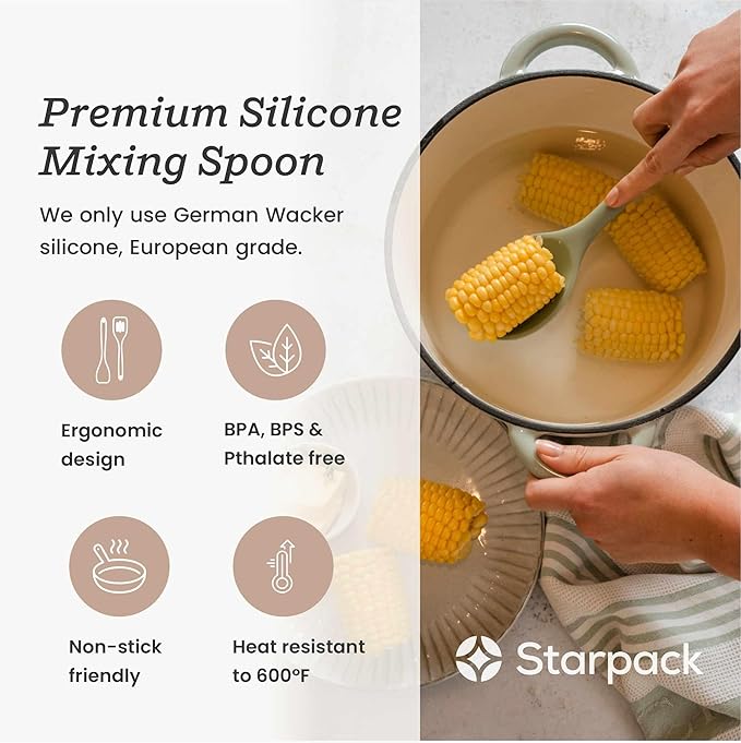 Starpack 'Mix it Up' Premium Silicone Cooking Spoons - Silicone Mixing Spoons for Baking Heat Resistant 600째F - Kitchen Spoons for Nonstick Cookware - Silicone Serving Spoons - Rubber Stirring Spoon