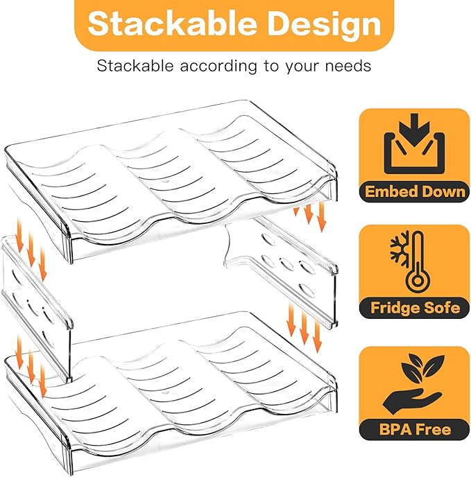 Plastic Stackable Bottle Storage Holder Rack,Free-Standing Water Bottle/Wine and Drink Organizer Shelf for Kitchen Cabinet,Fridge,Countertop,Pantry,Freezer,Water Bottle Organizer,9 Containe