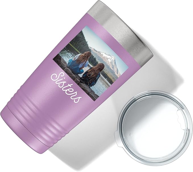 Personalized 20oz (17 Colors) Photo Picture Printed Insulated Stainless Steel Powder Coated Tumbler with Lid ??Customized Mom Mother's Day Gift Gift for Men, Custom Mum Women Dad Men (Light Purple)