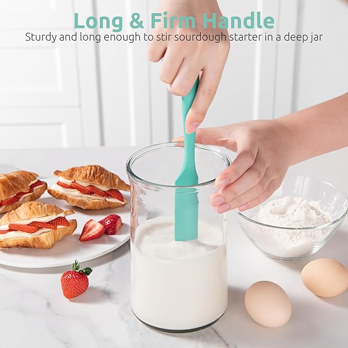 U-Taste Skinny Silicone Jar Spatula: 600쨘F Heat-Resistant Food-Grade 10in Long Narrow Sourdough Stirring Stick, Seamless Flexible Peanut Butter Spreader for Scraping Icing Bread Cream, Jam (Aqua Sky)