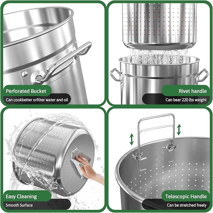 74-Quart Stainless Steel Seafood Boil Pot with Lid,Crab, Lobster, Shrimp Boil Stock with Strainer, Turkey Fryer Pot, Stock Boiler Deep,Fried Cooker for Commercial Outdoors
