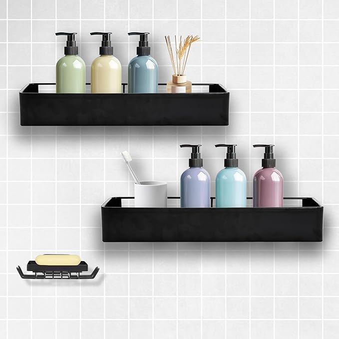 Premium Shower Caddy, 3 Pack Black, Rustproof Stainless Steel Shower Organizer and Storage, No Drill Shower Shelves with Quick Drainage and High Weight Capacity