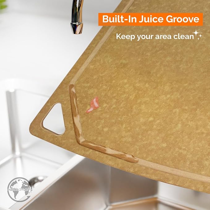 Earth?셲 Dreams Wood Cutting Board Set 3-Piece: Small, Large & Extra Large - Charcuterie Board, Non-Plastic, Non-Toxic, Heavy-Duty, Dishwasher Safe (Tan/Juice)