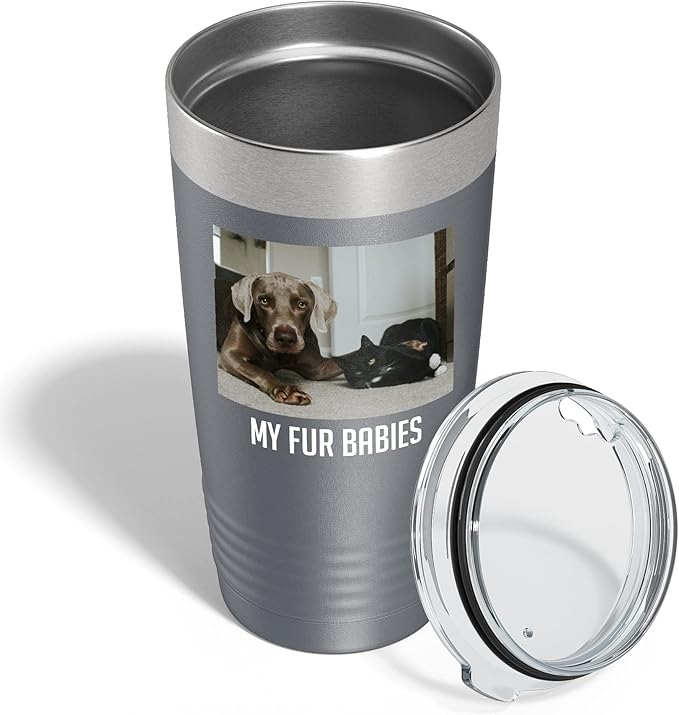 Personalized (17 Colors) 20oz Photo Picture Printed Insulated Stainless Steel Powder Coated Tumbler with Lid ??Customized Gift Idea for Her Women Him Men, Custom Coach Gifts Team Mom Dad (Gray)