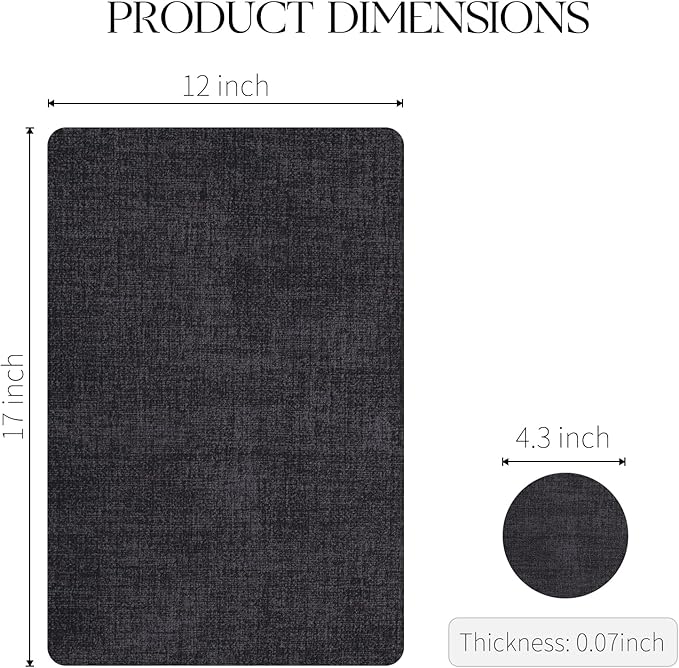 MOSAYT Placemats Set of 4, Heat Resistant Vinyl Place Mats with Coasters, 100% Waterproof Wipeable Washable Faux Leather Table Mats for Kitchen Dining Party Indoor Outdoor, 12" x 17", Black