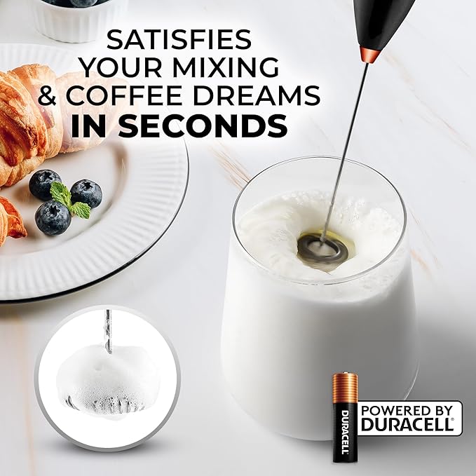 Zulay Kitchen Milk Frother Handheld Electric Whisk with AA Duracell Batteries ??Durable Drink Mixer for Coffee, Lattes, Cappuccinos & More - Black Copper