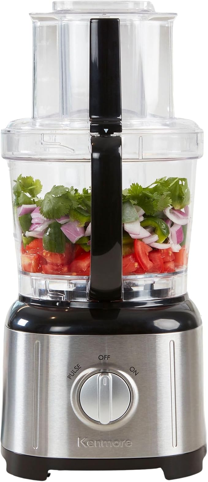 Kenmore 11-Cup Food Processor - Vegetable Procesador de Alimentos, Blender, Onion Chopper And Garlic Mincer, Kitchen Appliance High Powered Electric Licuadora, 500W Red, Stainless Steel Black
