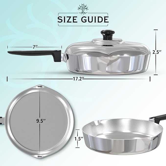 Cast Aluminum Saut챕 Pan with Lid 10 inch - Oven Safe Deep Frying Pan with Lid, Two Side Spouts and Ergonomic Stay-Cool Handle for Comfortable Grip and Pouring (3 Quart)