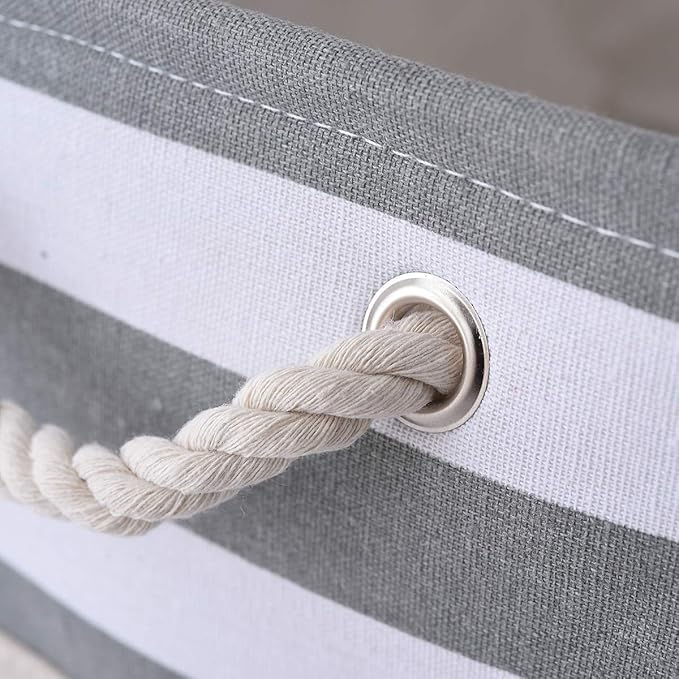 TheWarmHome Storage Basket Fabric Basket with Handles Dog Toy Basket Cloth Storage Bin Shelf Basket Decorative Storage Basket Shoe Basket Gift Basket(Grey&White Stripes-1 Pack,15.7L횞11.8W횞8.3H)
