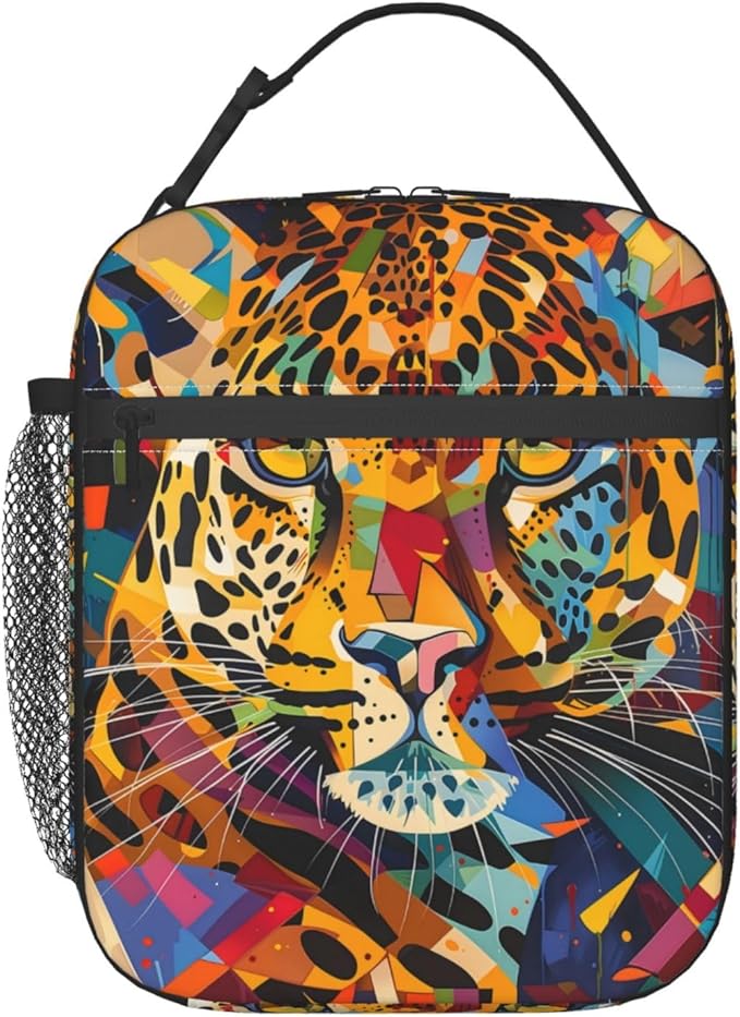 VANZEV Colorful Leopard Face Pattern Insulated Lunch Box Gifts for Kids Adults Vibrant Cheetah Print Reusable Portable Lunchbox Cooler Lunchbag for Work Picnic School Travel or Hiking