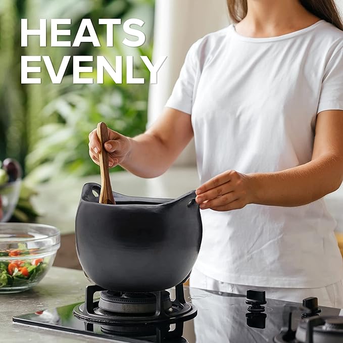 Authentic Chamba Soup & Bean Pot - Elegant Handmade Black Clay Dutch Oven with Cover - Perfect for Soups, Beans, Stocks & More - Versatile & Durable