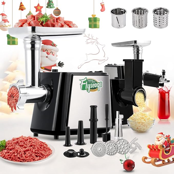 Electric Meat Grinder, Cheese Grater 3000W Multifunctional Meat Grinder with Juicer, Vegetable Cutter Veggie Slicer, Shredder, Meat Chopper, Sausage Stuffer, Kubbe Kit, Home Use