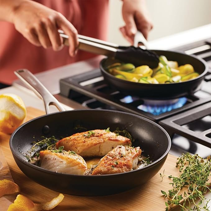 KitchenAid Hard Anodized Induction Nonstick Frying Pan Set With Lid, 3-Piece ??8 & 10 Inch Skillets, Durable, Even Heating, Dishwasher & Oven Safe, Easy-Clean, Matte Black