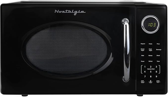 Nostalgia Retro 1000W Microwave Oven 1.1 Cu Ft Capacity ??Child Safety Lock, 8 Auto-Cook Settings ??Countertop Kitchen Appliance ??Black