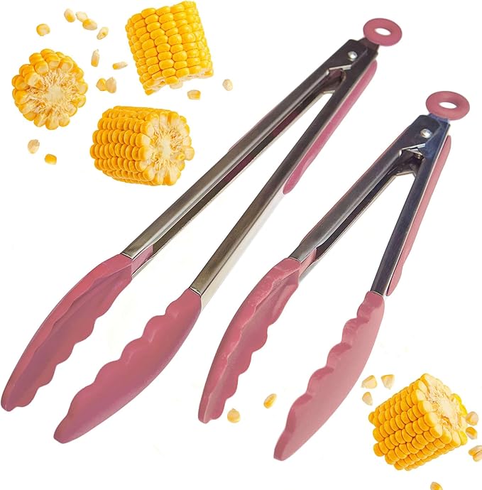 Starpack 'Get a Grip' Silicone Kitchen Tongs for Cooking (2Pcs) - BBQ Tongs for Grill Heat Resistant to 600째F - Stainless Steel Kitchen Utensils w/Non Stick Silicone Tips - 9",12" for Serving Food