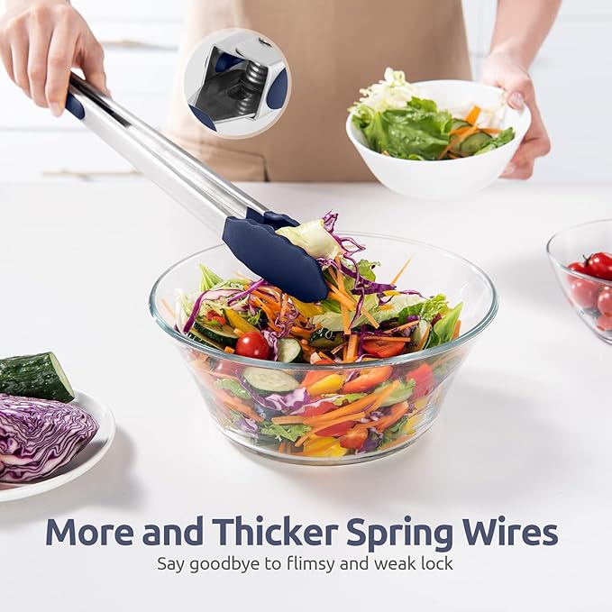 600쨘F Heat Resistant Kitchen Tongs: U-Taste 16 in Extra Long Large Silicone Cooking Tong with Non Stick Rubber Tips & Non Slip Silicon Coated 18/8 Stainless Steel Handle for Grill BBQ (Midnight Blue)