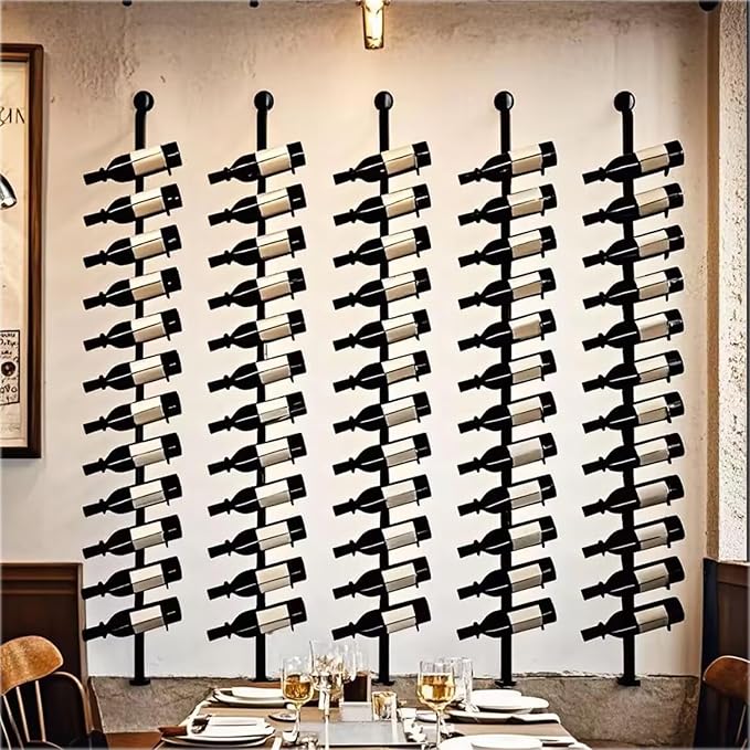 Large Wall Mount Wine Rack, H 72.8inch Wall Mounted Shelves for Bar, Holds 12 Metal Wine Storage Holder, for Commercial Restaurants Pantry Bar Wine Cellar (Black, Four Rows - 48 Bottles)