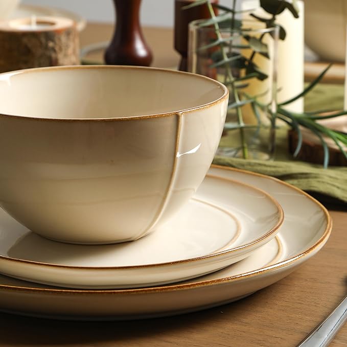 Stone Lain Infinity 24-Piece Dinnerware Set Stoneware, Plates and Bowls Set, Dishwasher and Microwave Safe, Dish Set for 8, Beige