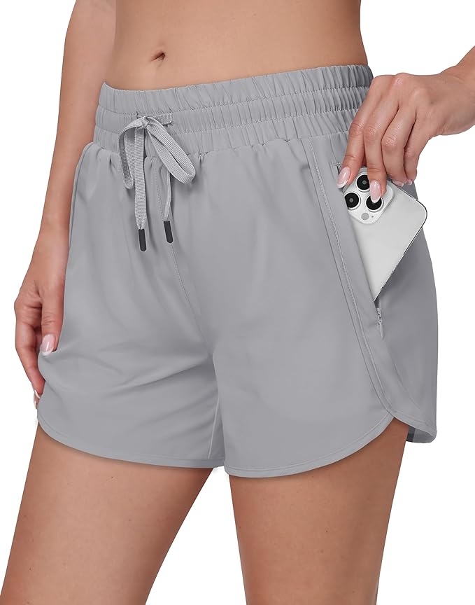 Women's 5" Running Shorts Quick Dry Sporty Athletic Gym Workout Shorts with Zipper Pockets Liner
