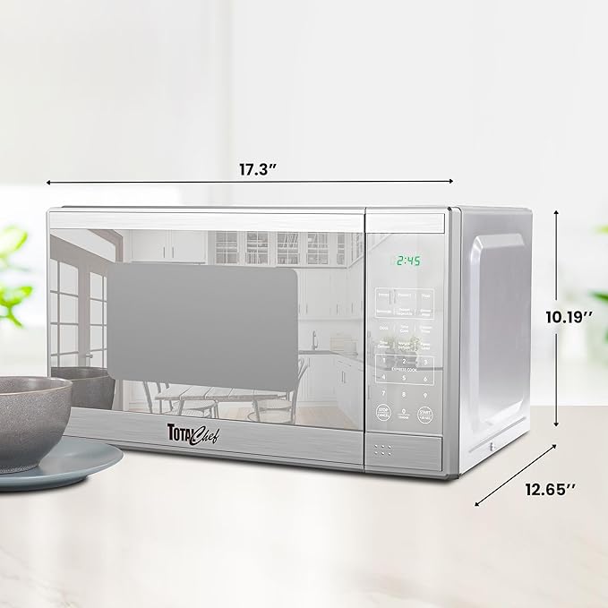 Total Chef 0.7 Cu Ft Microwave Oven - Countertop Small Kitchen Appliance, Stainless Steel Microwave with Digital Touch, Pre-Set Functions, 10??Turntable, 700 Watt
