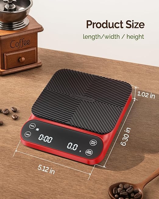 Maestri House S3 Coffee Scale with Timer, 3kg/0.1g Rechargeable Digital Scale, 3 Brew Modes, Adjustable Ratios & Flow Rate Display, Barista-Grade for Pour-Over, Espresso, French Press ??Red