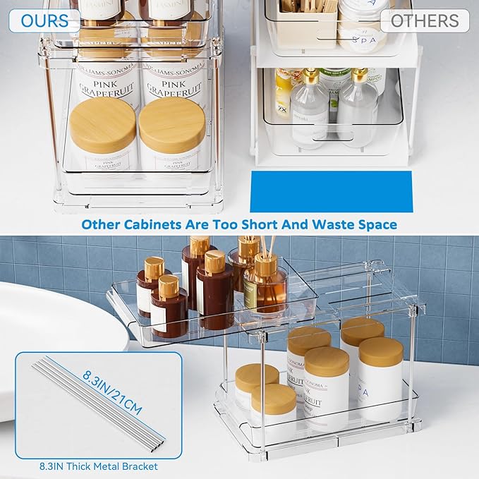 Yieach 2 Pack 2 Tier Pull Out Drawers for Medicine Cabinet Organizer,Bathroom Under Cabinet Storage,12.1??Deep Pantry and Medicine Shelf Organizer for Toiletry Product,Vitamin Bottle and Supplement