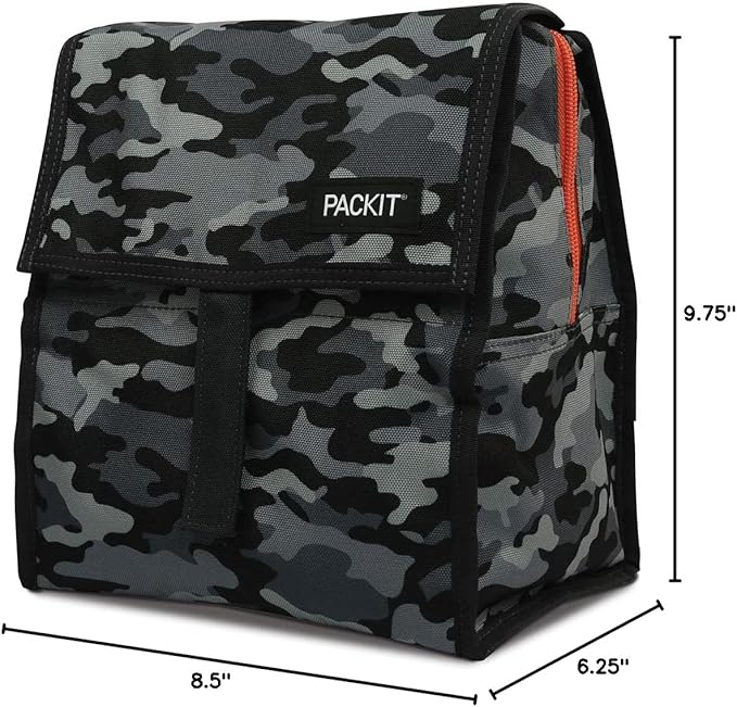 PackIt짰 Freezable Lunch Bag, Charcoal Camo, Built with EcoFreeze짰 Technology, Foldable, Reusable, Zip and Velcro Closure with Buckle Handle, Designed for Work Lunch and Fresh Lunch On the Go