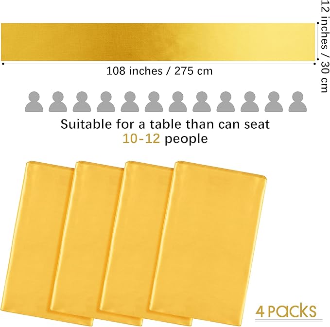 Aneco 4 Pack Satin Table Runner 12 x 108 Inch Golden Long Bright Silk and Smooth Fabric Party Table Runner for Wedding Banquet Party Decoration