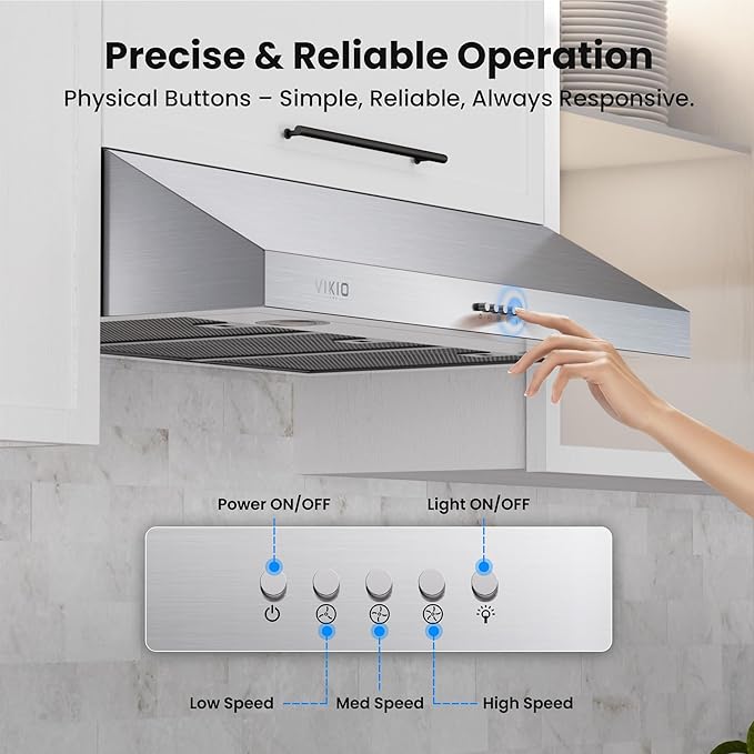 Under Cabinet Range Hood 42 Inch, 580 CFM Dual-Motor Kitchen Vent with LED Lights, Button Control, Ducted Vent Hood, Reusable 5-Layer Aluminum Filters, Stainless Steel
