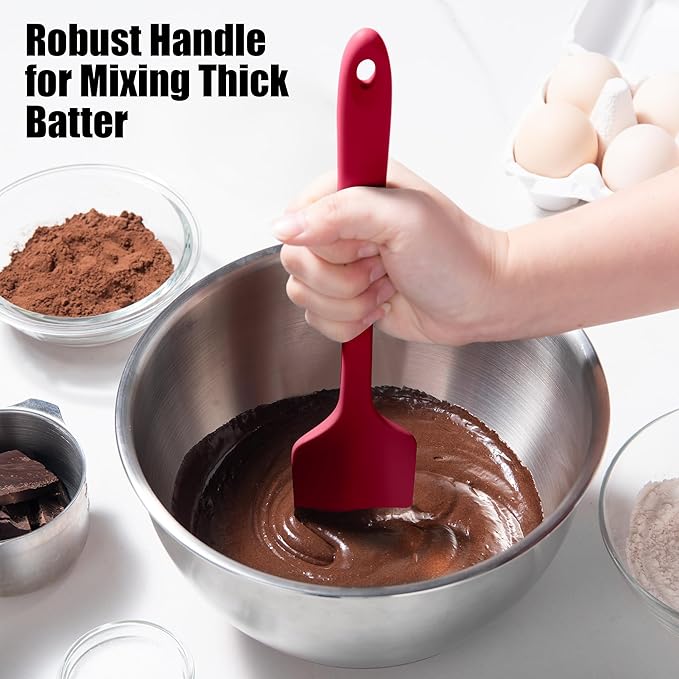 600째F Heat Resistant Silicone Spatula, Doosu High Temp Flexible Kitchen Rubber Bowl Scrapers Food Grade Seamless Baking Supplies Scratch-Proof for Scraping Non-Stick Pans (Red, 11.4in)