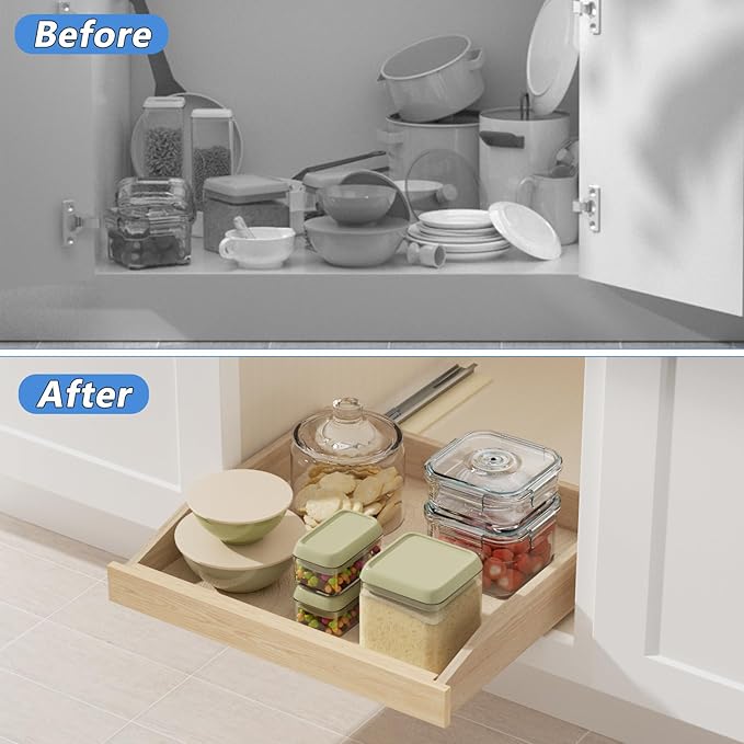 LOVMOR Pull Out Cabinet Organizer 13쩍?쓂 x 21?쒭, Cabinet Pull Out Shelves with Soft Close, Pull Out Shelf, Cabinet Drawers Slide Out for Kitchen Base Cabinets