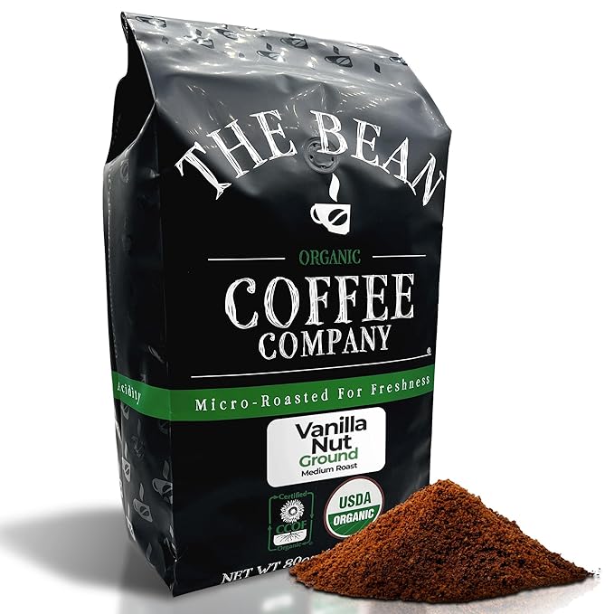 The Bean Organic Coffee Company Vanilla Nut, Medium Roast, Ground Coffee, 5 Pounds, Caf챕 molido tostado org찼nico