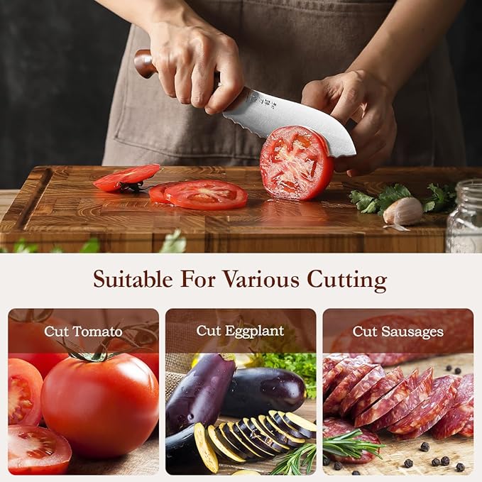 HEZHEN 6.1 inch Tomato Slicing Knife ??Germany 1.4116 Stainless Steel Serrated Blade,with Full Tang Handle
