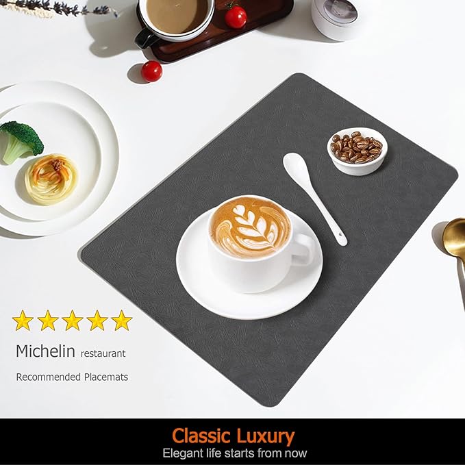Uolr Vinyl Placemats Set of 12 Faux Leather 100% Waterproof Wipeable Washable Place Mats Heat Resistant Easy Clean Non-Slip Table Mats for Indoor Outdoor. (12,Gray)
