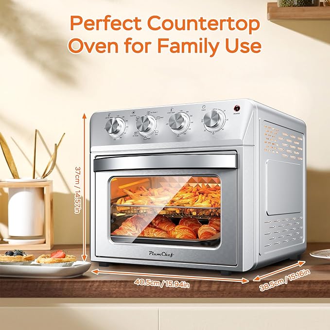 27.5QT 6-in-1 Air Fryer Toaster Oven Extra Large Dropdown-Door 6-Slice Convection Oven for Air Frying, Baking, Roasting, Broiling & Grilling, Stainless Steel Housing, Stainless Steel