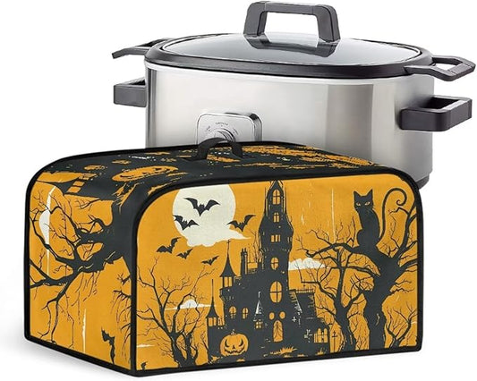 Halloween Haunted House Slow Cooker Cover Slow Cooker Dust Cover Small Appliance Covers for Kitchen Slow Cooker Dust Cover with Pocket for Accessories