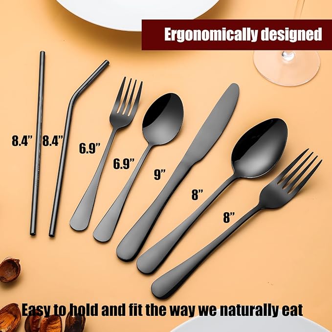 28 Pieces Black Silverware Service for 4 Flatware Set Stainless Steel Utensils Cutlery Set Dishwasher Safe