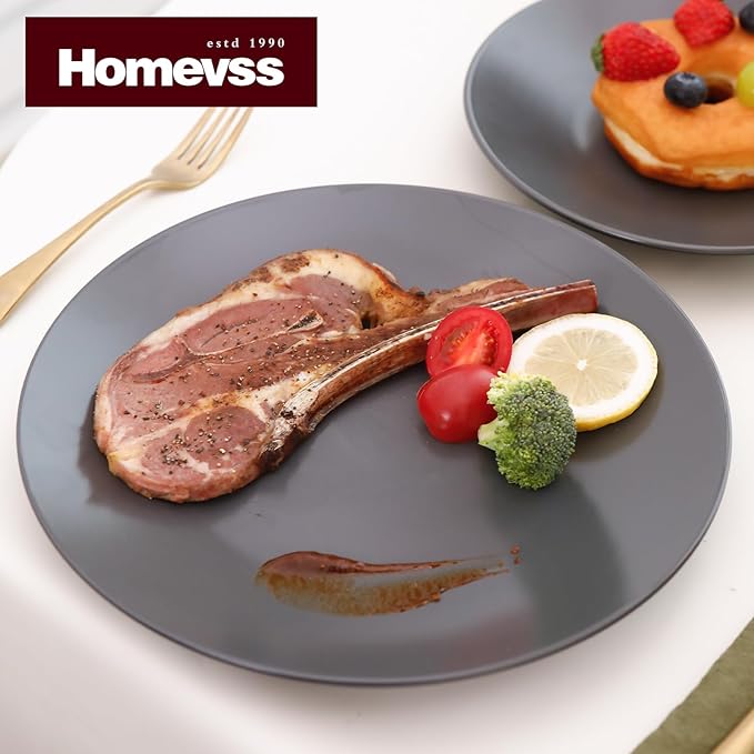 Stoneware Two-Tone Colors Life 12pc Dinner Set竊똎utside Shiny Black + Inside Matte Glaze Warm Grey