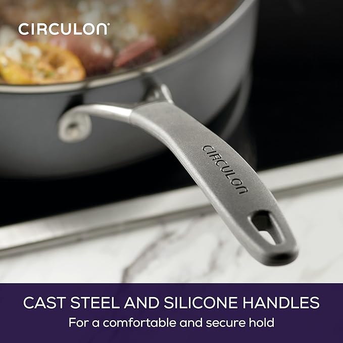 Circulon A1 Series with ScratchDefense Technology Nonstick Induction Saut챕 Pan with Helper Handle and Lid, 5 Quart, Graphite