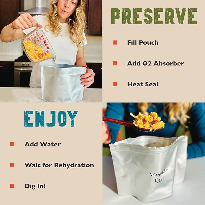 MRE Mylar Bags, 8 Mil per Side, Stand-Up Ziplock Pouches for Long-Term Food Storage, Freeze Dried Meals & Backpacking [50-Pack | 9" x 6.5" x 4.25"]