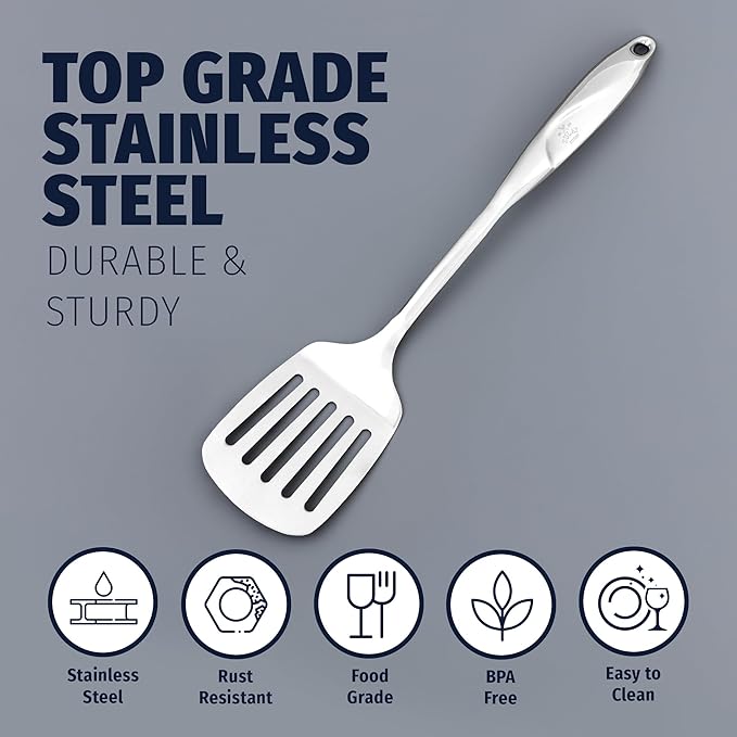Zulay Kitchen Stainless Steel Slotted Turner - 14.8??Heat-Resistant Metal Spatula for Cooking, Frying & Grilling - Durable, Rust-Proof & Dishwasher Safe Kitchen Utensil for Everyday Use