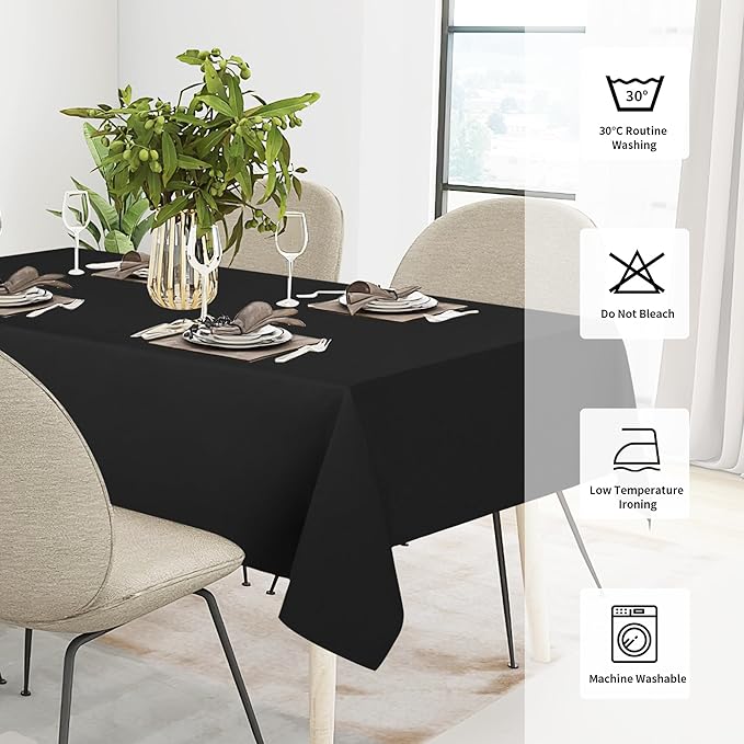 Easy-Going Faux Linen Waterproof Spill-Proof Tablecloth Stain Resistant Rectangle Table Cloth Wrinkle Free Decorative Fabric for Kitchen, Dining, Party, Weddings, Restaurants (60x84 in, Black)