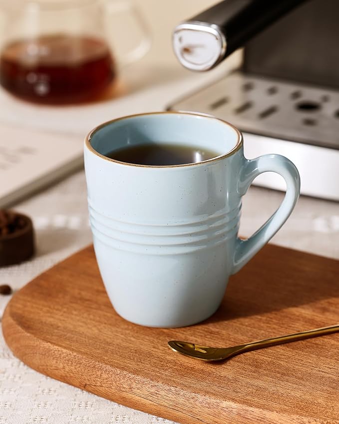 famiware Jupiter Coffee Mugs Set of 4, 14 OZ Coffee Mug, Microwave and Dishwasher Safe, Coffee Cups with Handle for Coffee, Tea, Cocoa, Milk, Light Blue