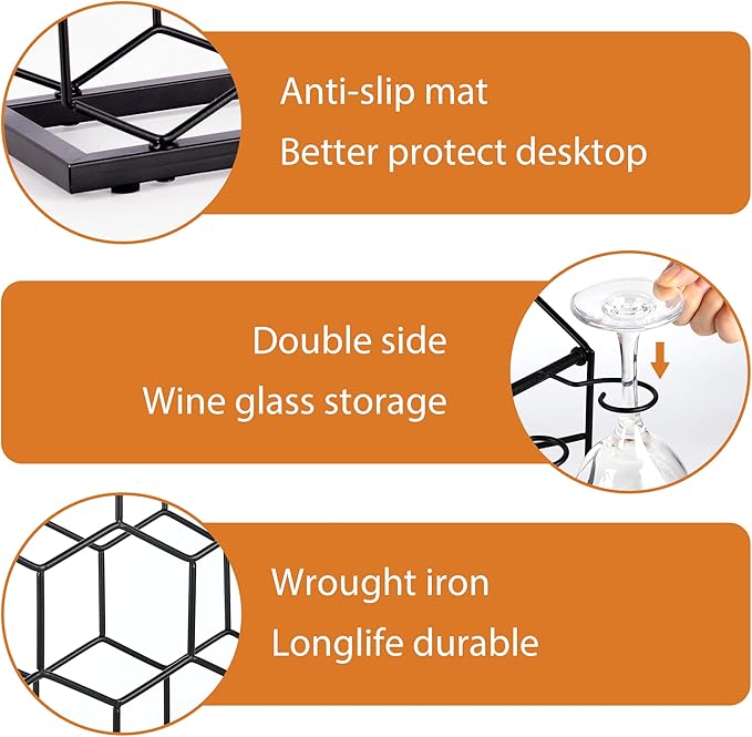 Countertop Wine Rack - 14 Bottle Freestanding Modern Black Metal Small - 3 Tier Tabletop Wine Holder Stand for Cabinet, Pantry - Wine Racks Countertop