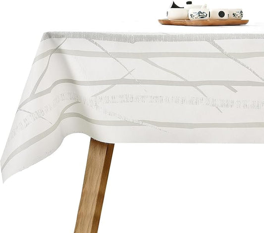 Vinyl Oilcloth Tablecloth Rectangle Spillproof Wipeable Stainproof PVC Plastic Waterproof Tablecloths for Birthday,Christmas,Banquet Kitchen Dining Tablecloth - Ivory White Tree 54 x 84 Inch
