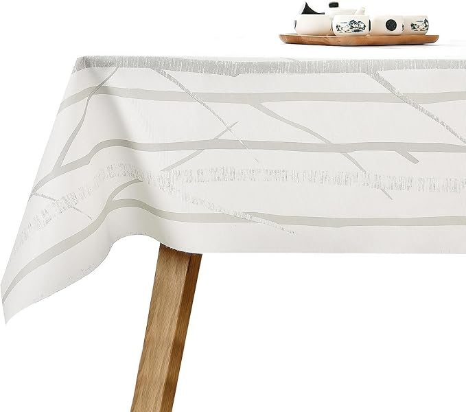 LOHASCASA Vinyl Oilcloth Spillproof Tablecloth Rectangular Waterproof Wipeable PVC Heavy Duty Plastic Large Tablecloths for Summer Outside Camp,Patio - Cream White Tree 54 x 78 Inch