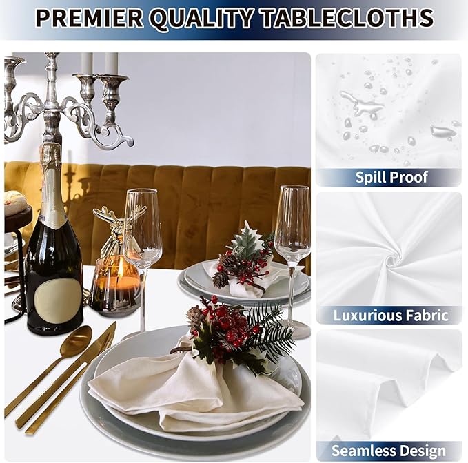 PureFit 6 Pack Rectangle White Table Cloths 90 x 156 Inch for 8Ft Tables, Stain and Wrinkle Resistant Table Linens for Home Use, Wedding, Party, Banquet and Camping
