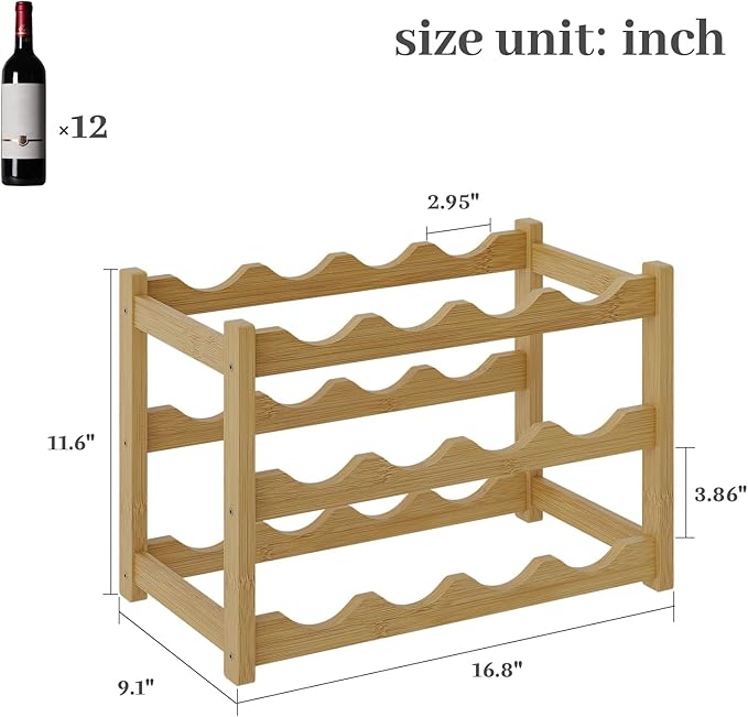Wine Rack竊똁amboo Wine Storage Cabinet Shelf竊똂ountertop Wine Shelf- Freestanding Wine Holder for Kitchen & Pantry (Natural, 3-Tier)